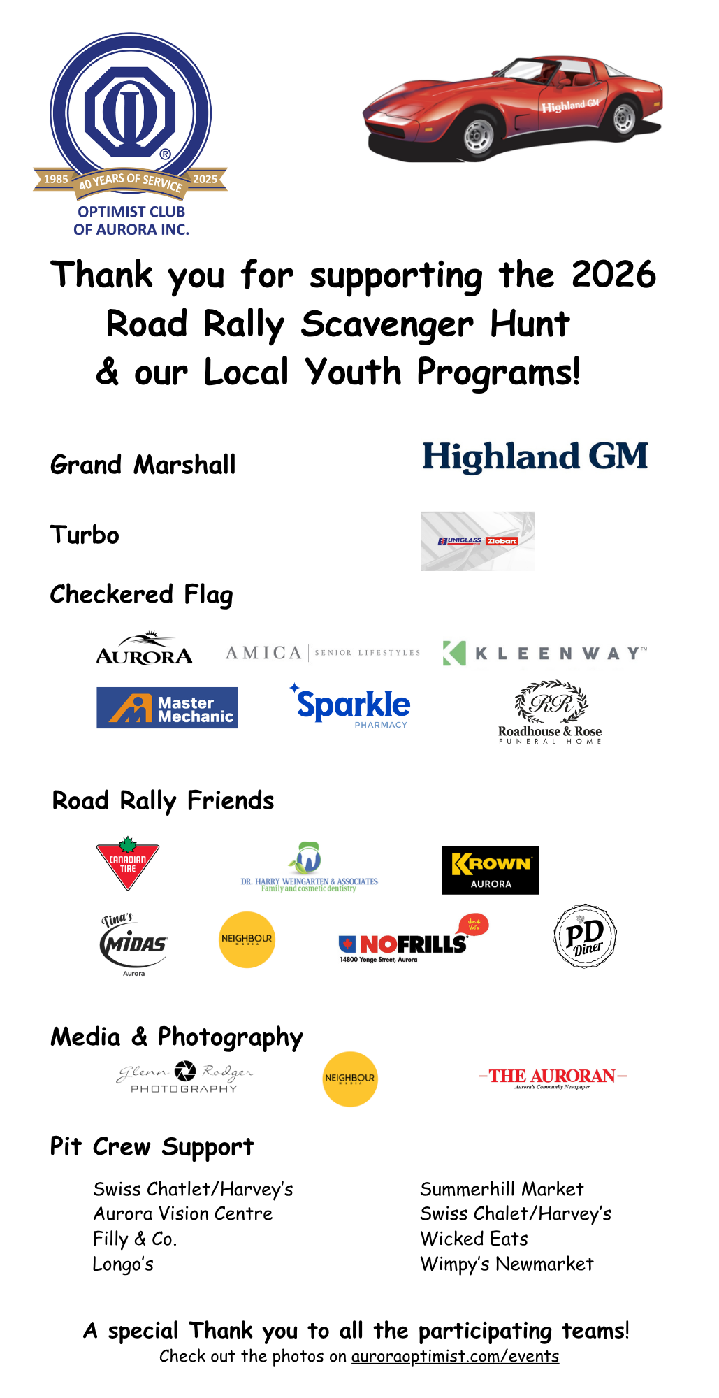 Road Rally Sponsors 2026